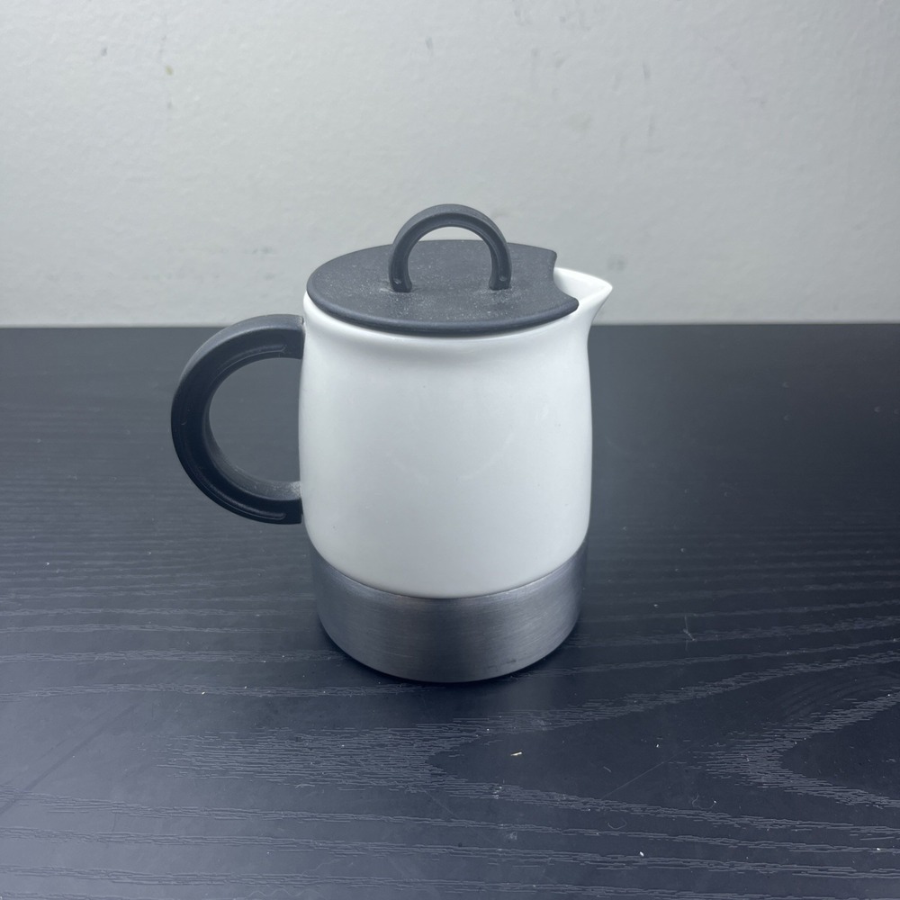 2004 Starbucks Urban Desk Travel Mug 14oz Ceramic Stainless Steel w/ Lid White